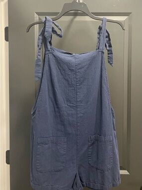 SHEIN Navy Blue Cotton Romper with Front Pockets